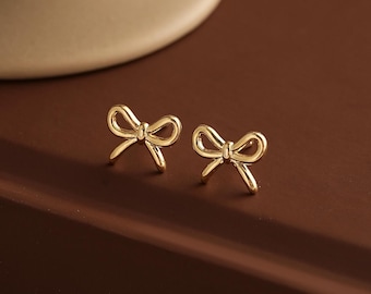 Gouden strikoorknopjes, zilveren strikoorbellen, trendy strikoorbellen, lintoorbellen, coquette-oorbellen