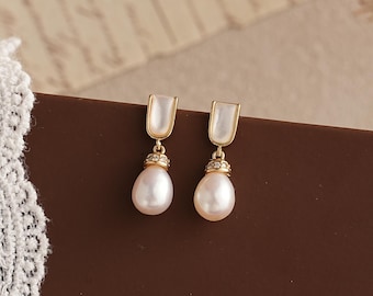 Druppeloorbellen zoetwaterparel, pareloorbellen, Danity-pareloorbellen, bruidsoorbellen, huwelijkssieraden, cadeaus bruidsmeisje voor moeder