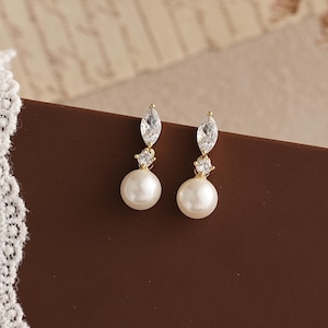 Diamantpärlörhängen, Marquise CZ-pärlörhängen, Kristallbrudörhängen, Bröllopssmycken, Mors dag-present, Brudtärnepresenter till henne