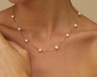 Zoetwaterparel, gouden ketting parelketting, parelchoker, bruidsketting, trouwkettingen, valentijnscadeaus, cadeaus bruidsmeisje