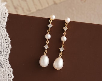 Natuurlijke zoetwaterpareloorbellen, kristallen hangpareloorbellen, diamanten pareloorbellen, trouwoorbellen, cadeau bruidsmeisje, Moederdagcadeau