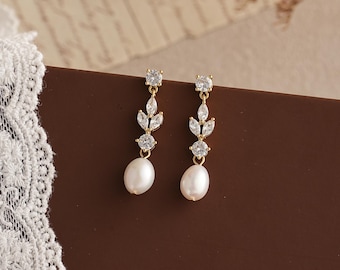 Zoetwaterpareloorbellen, diamantbladpareloorbellen, Crystal Leaf bruidspareloorbellen, trouwoorbellen, cadeau bruidsmeisje, Moederdagcadeau