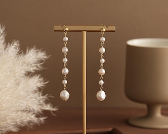 Zoetwaterparel hangoorbellen, lange pareloorbellen, bruidspareldruppeloorbellen, trouwoorbellen, cadeau bruidsmeisje, moedercadeau voor haar