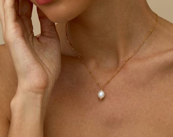 Zoetwaterparelketting, minimalistische parelketting, enkele parelketting, trouwketting, bruidssieraden, bruidsmeisje cadeau voor moeder