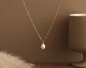 Collar de perlas de agua dulce, collar de perlas minimalista, collar de una sola perla, collar de boda, joyería nupcial, regalo de dama de honor para mamá