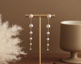 Parelhanger, lange pareloorbellen, bruidspareldruppeloorbellen, trouwoorbellen, cadeau bruidsmeisje, Moederdagcadeau voor haar