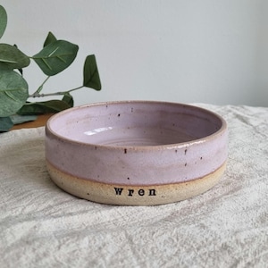 Lavender Ceramic Personalised Whisker Friendly Cat Bowl: Handmade Custom Pet Feeding Bowl Regular