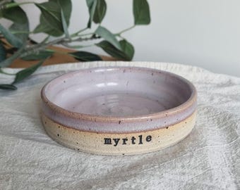 Lavender Ceramic Personalised Whisker Friendly Cat Bowl: Handmade Custom Pet Feeding Bowl