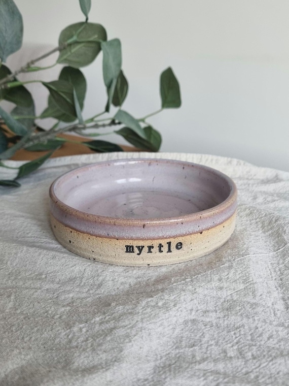 Lavender Ceramic Personalised Whisker Friendly Cat Bowl: Handmade Custom Pet Feeding Bowl