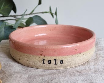 Pink Ceramic Personalised Whisker Friendly Cat Bowl: Handmade Custom Pet Feeding Bowl