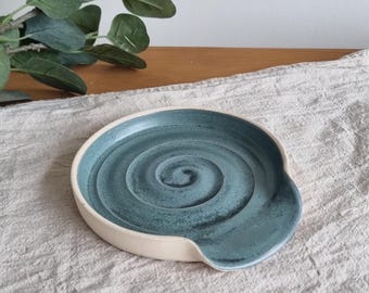 Blue Handmade Large Ceramic Spoon Rest: Kitchen Spoon Holder