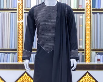 Black Afghani Embroidered Men's Outfit | Traditional Men's Attire with Shawl