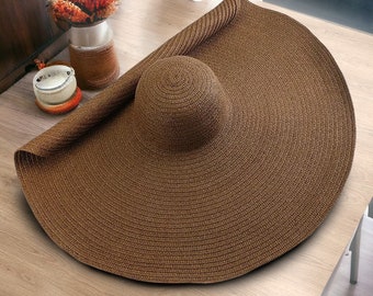 90cm Oversized Wide Brim Straw Beach Hats For Women, Large Hat UV Protection, Summer Floppy Foldable Sun Shade Hat, Handmade Straw Hat