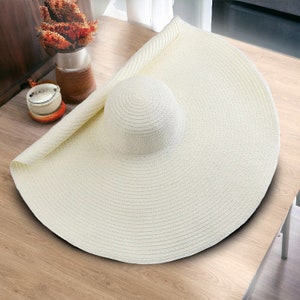 90cm Oversized Wide Brim Straw Beach Hats For Women, Large Hat UV Protection, Summer Floppy Foldable Sun Shade Hat, Handmade Straw Hat Beż