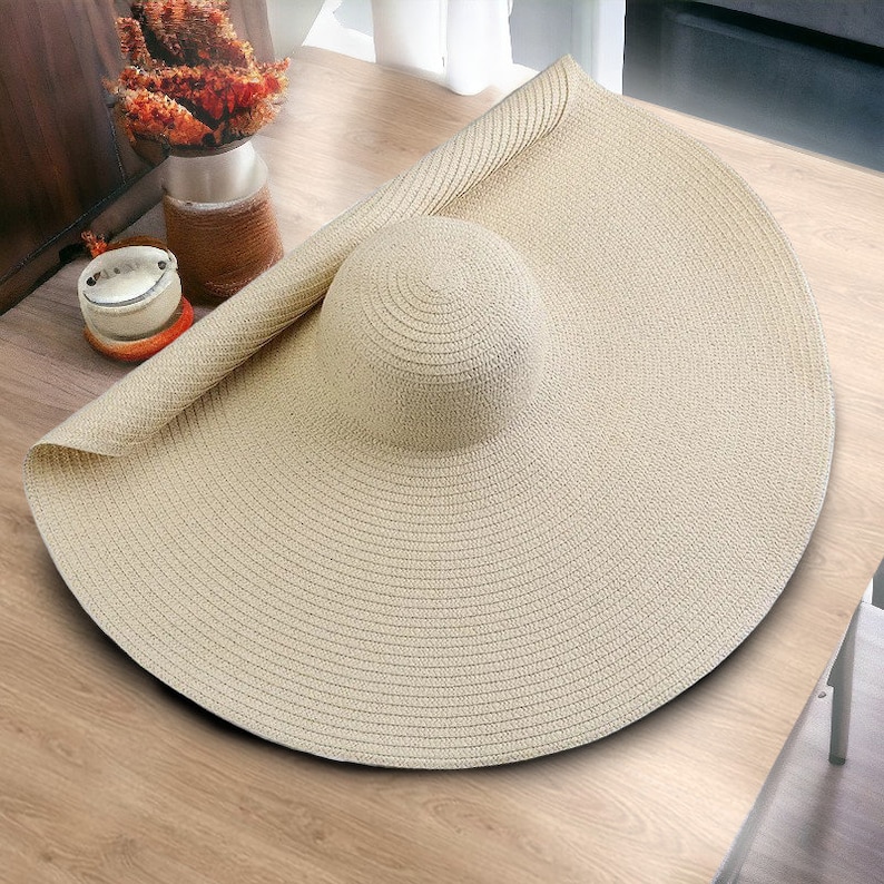 90cm Oversized Wide Brim Straw Beach Hats For Women, Large Hat UV Protection, Summer Floppy Foldable Sun Shade Hat, Handmade Straw Hat Khaki