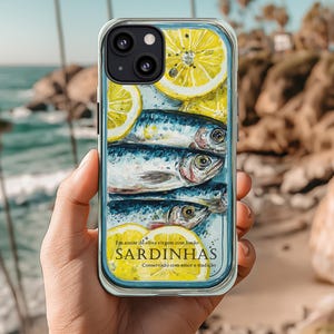 Sardine Series, Lemon Portuguese Tin Sardines Blue Phone Case, iPhone 16, Samsung S25, Mediterranean Style, Vintage Tin Can Art, Retro Art