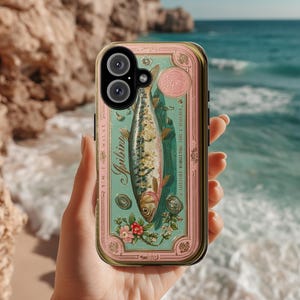 Vintage sardineblikjes telefoonhoesje: retro kust iPhone Samsung Pixel Cover