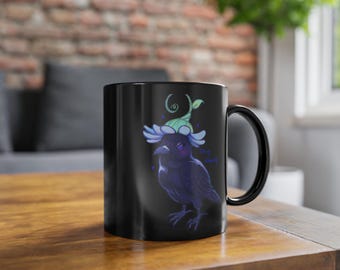 Whimsy Crow & Black Cat | Black 11oz Coffee Cup