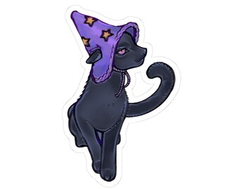 Magical Black Cat with Wizard Hat Sticker | Kiss-Cut Sticker