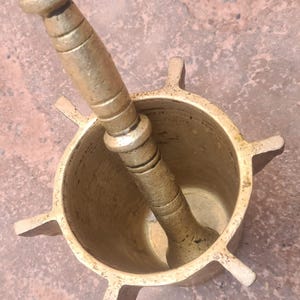 Pure Brass Mortar – Moroccan Jewish Crafts – Yellow Copper 6 Sided Vintage Rare, Antique Moroccan Copper Mehraz