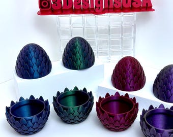 Caja de baratijas con forma de huevo de dragón: decoración de fantasía iridiscente, soporte para dados de DnD