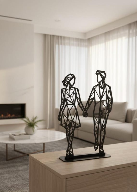 Geometric Couple Sculpture – Modern Love Decor, Minimalist 3D Printed Couple, Wedding & Anniversary Gift