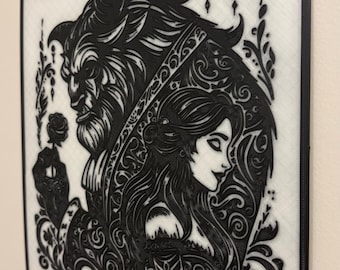 Quadro de parede de casal que brilha no escuro – Silhueta impressa em 3D – Decoração romântica de conto de fadas – Arte linear