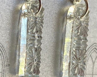 Sterling Silver Leverback Church Glass Earrings 2 section Square Bottom  Go With Everything Perfect Mothers Day gift