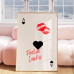 Arte murale con carte da gioco retrò / Stampa "Feeling Lucky Ace of Hearts" / Poster trendy con labbra baciate / Stampa "Femme Fatale" / Arte murale trendy / Arte femminile