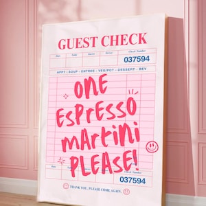 Espresso Martini Guest Check Wall Art | Guest Check Print | Espresso martini Print | Pink Guest Check | Espresso Martini Art | Trendy Art