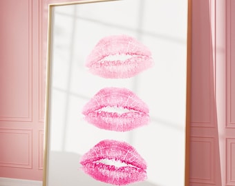 Impression de rouge à lèvres rose : décoration murale tendance pour dortoir preppy