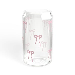 Coquette Pink Bow Glass Tumbler: 16oz Sipper Mug With Bamboo Lid - Etsy