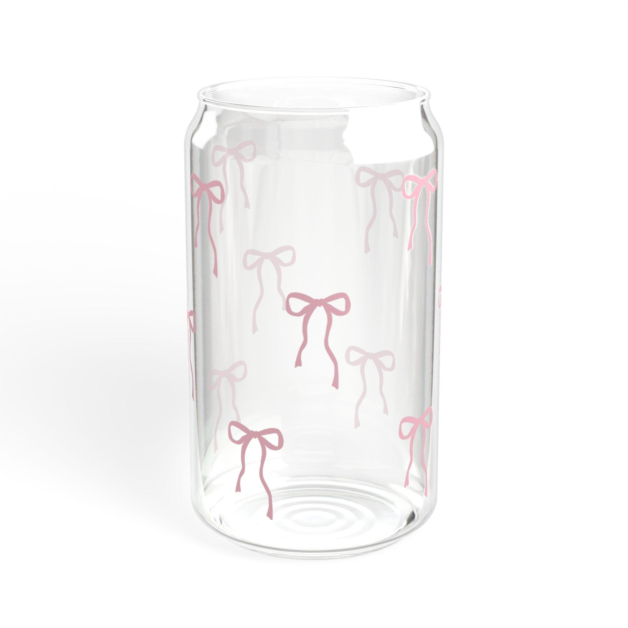Coquette Pink Bow Glass Tumbler: 16oz Sipper Mug With Bamboo Lid - Etsy
