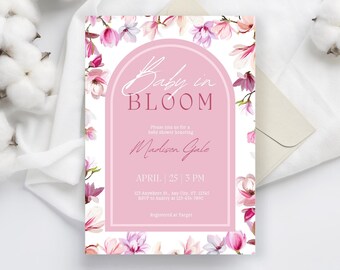 Baby in Bloom Invitation | Pink Floral Baby Shower (Digital Download) Canva