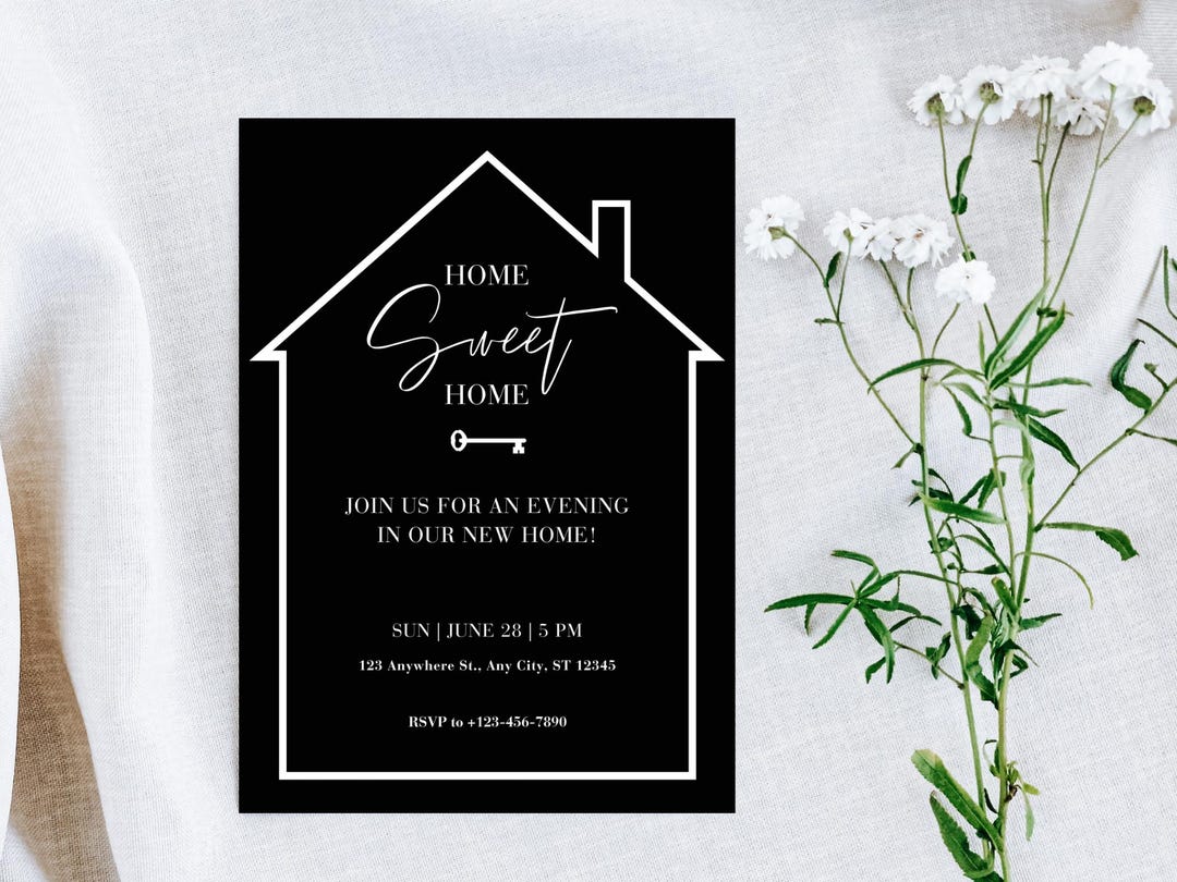 Customizable Housewarming Invitation Template: Sleek Black & White ...