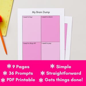 Wydruk z ADHD Brain Dump | Narzędzie do mentalnego porządkowania | Cyfrowa lista zadań i śledzenie zadań | Natychmiastowe pobranie pliku PDF