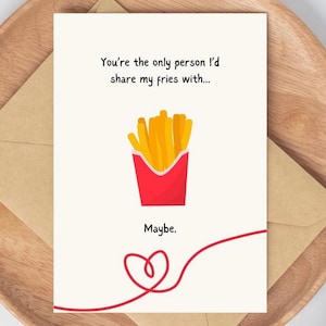 Carte de Saint-Valentin amusante imprimable - Parfaite pour les frites et les amateurs de cuisine | pour lui elle