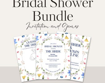 Floral Wildflower Bridal Shower Package - Shower Invitation AND Games - Digital Download - Editable