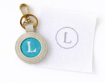 Monogrammed Initial Needlepoint Key Fob Mini Canvas 18 Mesh Handpainted