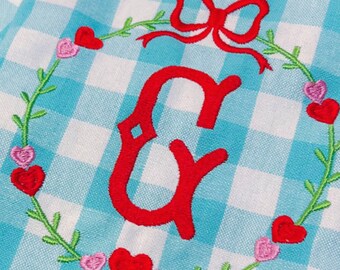 Turquoise check Valentines tea towel
