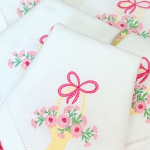 Monogram Linen Spring Basket Bow Napkins