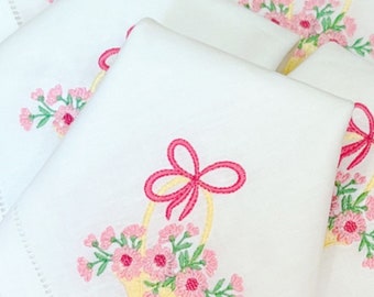 Monogram Linen Spring Basket Bow Napkins