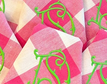 Monogrammmed Hot Pink Check Napkins