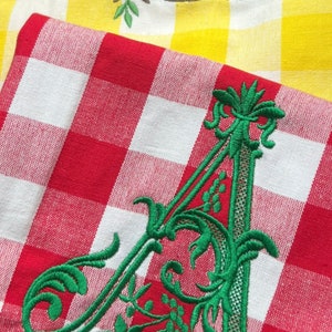 Vintage Initial Red Check Tea Towel
