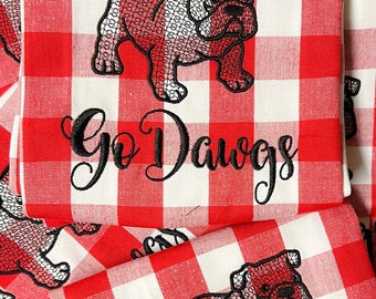 Go Dawgs Red Check Tea Towel