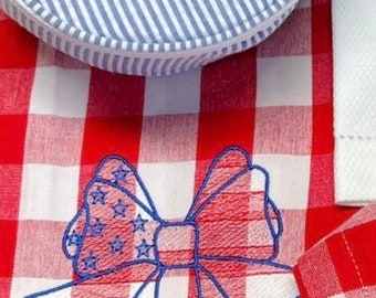 Red Check Patriotic Bow tea towel