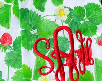 Strawberries Monogram Tea Towel