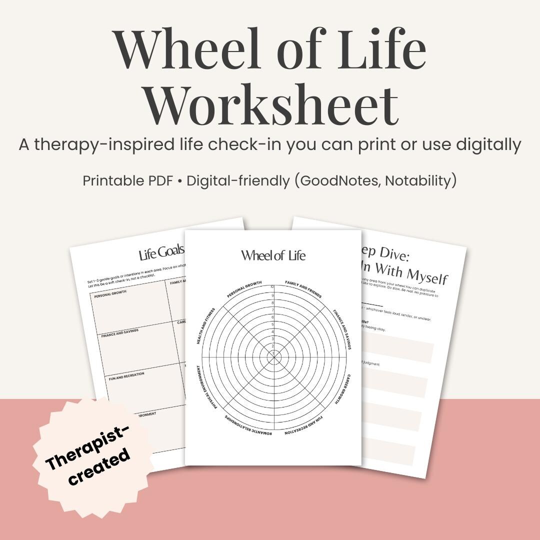 Wheel of Life Worksheet PDF | Gentle Life Audit Journal | Therapy ...