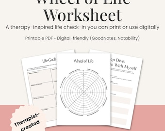 Wheel of Life Worksheet PDF | Gentle Life Audit Journal | Therapy-Informed Self Reflection & Goal Setting