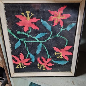 vintage floral retro needlepoint